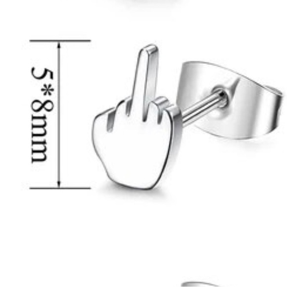 18K Black Gold (Rhodium) Plated Middle Finger, Flipping Off Stud Earrings - Picture 6 of 6